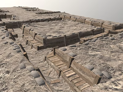 Ancient Ruins Site With Earthen Walls Stone Steps And Archaeological Remains 3d model