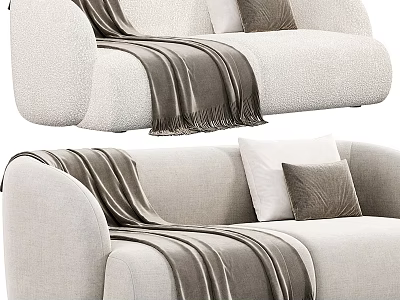 Modern Two Seater Sofa With Beige Fabric Brown Blanket And Decorative Pillows 3d model