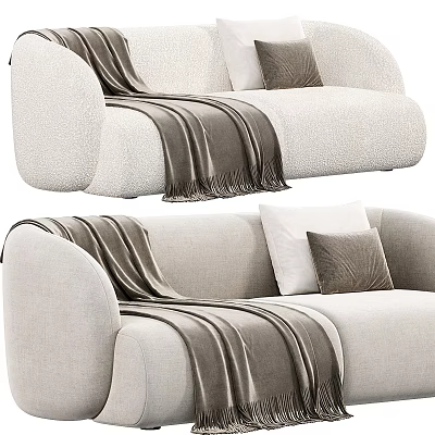 Modern Two Seater Sofa With Beige Fabric Brown Blanket And Decorative Pillows 3d model