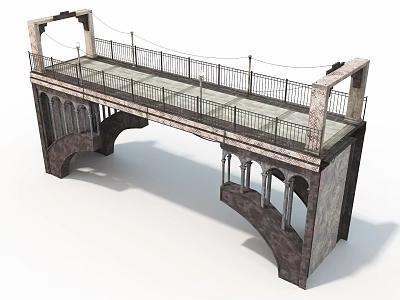 Detailed Stone Arch Bridge 3D Model With Railings Deck And Arched Supports 3d model