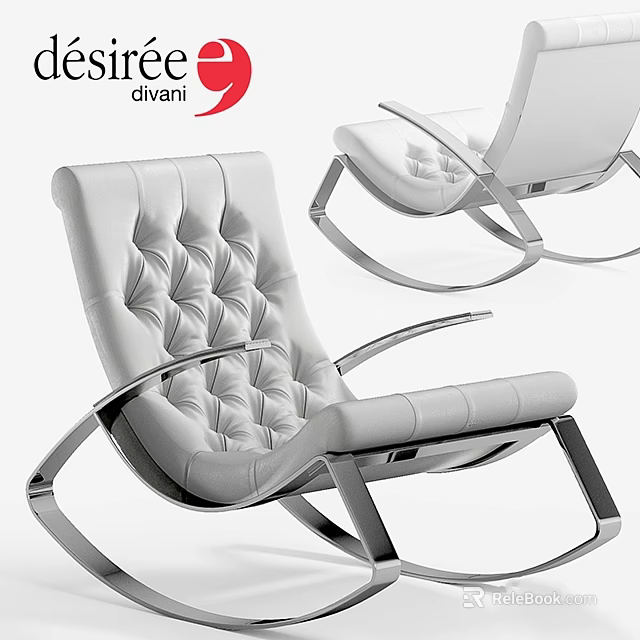 Modern White Leather Leisure Chair With Tufted Backrest And Metal Rocking Frame 3d model 