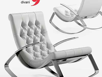 Modern White Leather Leisure Chair With Tufted Backrest And Metal Rocking Frame 3d model