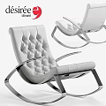 Modern White Leather Leisure Chair With Tufted Backrest And Metal Rocking Frame