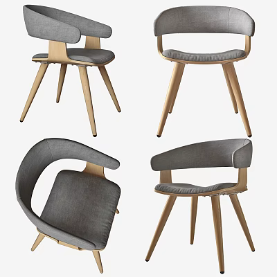 Modern Dining Chairs With Wooden Legs Gray Upholstery And Curved Backrest Design 3d model