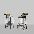 Modern Woven Rattan Bar Stools With Black Metal Frame And Footrest