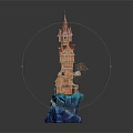 Whimsical Cartoon Castle With Multi Story Structure Red Spires On Blue Ice Base