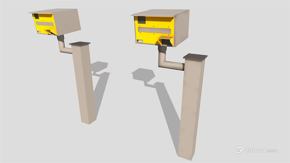 Outdoor Mobile Phone Charging Devices With Yellow Panel And Pillar Mounted Structure 3d model 