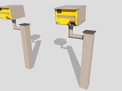 Outdoor Mobile Phone Charging Devices With Yellow Panel And Pillar Mounted Structure 3d model