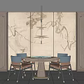 New Chinese Mahjong Table and Chair Combination Background Wall Chandelier Wall Lamp 3d model