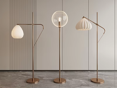 Modern Floor Lamps Featuring Brass Stands Glass Globe and Pleated Fabric Shades for Interior Decor 3d model