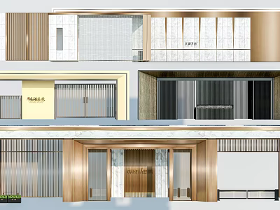 Modern Entrance Gate Design With Glass Panels And Gold Metal Frames 3d model