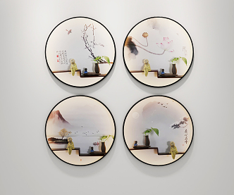 New Chinese Round Frame Painting Decorative Painting 3d model