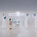 People in Protective Suits Assisting Girl at Testing Table in White Setting 3d model