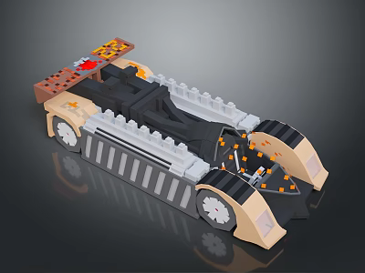 Lego Building Block Toy Car With Black Beige Color And Wheel Structure 3d model