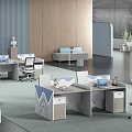 Modern Office Interior With Contemporary Desks Ergonomic Chairs Area Carpet And Green Plants