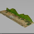 Terrain Model Scene With Green Hills Brown Land And Small White Structure