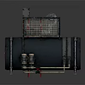 Blue And Brown Cylindrical Industrial Equipment With Pipes Control Panels And Metal Frames