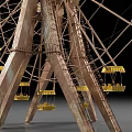 Classic Ferris Wheel Amusement Park Ride With Golden Cabins And Metal Structure