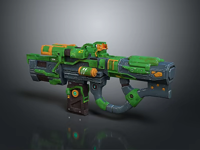 High Tech Futuristic Green Weapon With Orange Accents And Mechanical Details 3d model