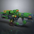 High Tech Futuristic Green Weapon With Orange Accents And Mechanical Details