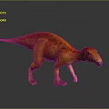 Orange Red Dinosaur 3D Model With Spotted Skin Standing On Reflective Surface Against Gray Background