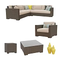 Outdoor Wicker Sofa Set Featuring Coffee Table Yellow Vases And Striped Rug In Cactus Background