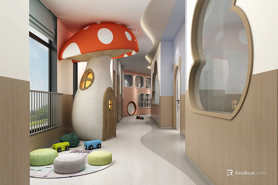 Children's Corridor With Mushroom Decor And Toys 3d model 