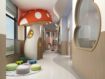 Children's Corridor With Mushroom Decor And Toys 3d model