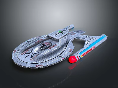 Spacecraft Model With Silver Body Blue Stripes Red Engine And Streamlined Design 3d model