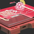 Red Electronic Device With Transparent Screen Featuring Geometric Patterns Lines Measurement Tools Buttons And Interfaces