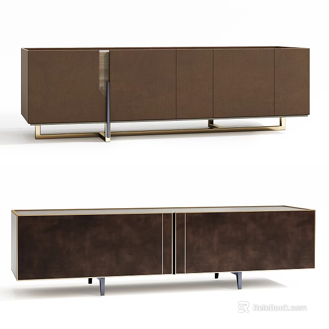 Elegant Modern Brown TV Cabinet With Velvet Finish And Metal Legs 3d model 