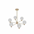 Modern Brass Chandelier With Multiple Glass Globes And Sleek Metal Arms Design