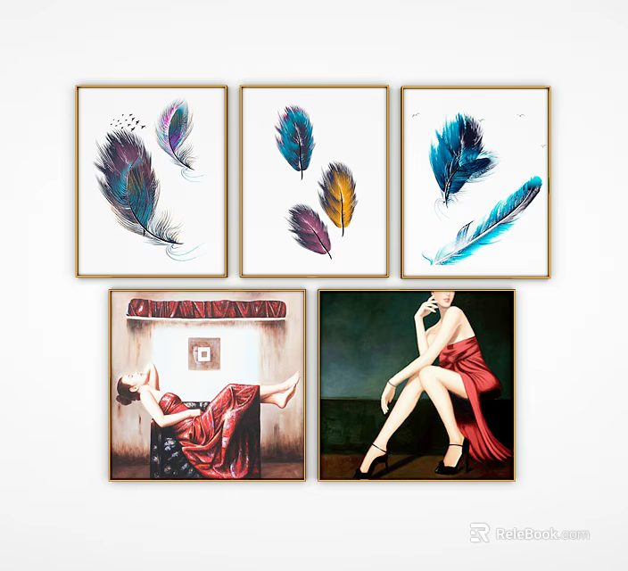 Colorful Feather And Figure Decorative Wall Art Prints For Home Decor 3d model 