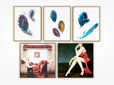 Colorful Feather And Figure Decorative Wall Art Prints For Home Decor 3d model