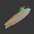 Golden Warship 3D Model With Detailed Deck And Metallic Reflective Surface
