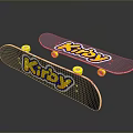 Pair of Kirby Skateboards With Yellow Wheels Pink Edges on Dark Background