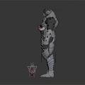 Armored Warrior Character With Biomechanical Creature Inspired Spiked Armor And Weapon