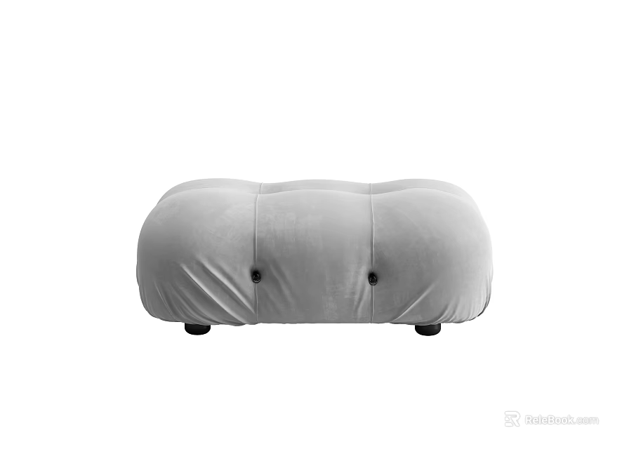 Gray Velvet Sofa Bench With Button Details And Black Wheels Design 3d model 