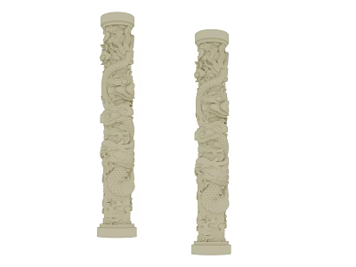 Intricate Stone Carved Dragon Pillars With Traditional Chinese Sculpture Design 3d model