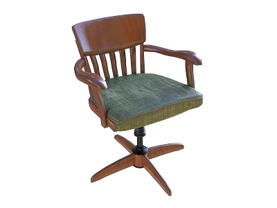 Traditional Office Chair With Wooden Backrest Armrests Green Cushion And Swivel Base 3d model