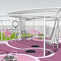 Children's Play Area With White Metal Structure Colorful Purple Pink Floor And Green Lawn
