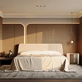 Modern Elegant Bedroom Interior With Upholstered Headboard Area Rug And Nightstand