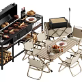 Outdoor Grill Setup With Grilled Food Dining Table And Folding Chairs