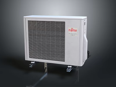 Fujitsu White Air Conditioner Outdoor Unit With Heat Dissipation Grille And Bracket 3d model