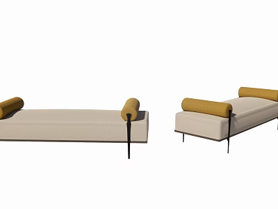 Modern Footstool With Beige Upholstery Yellow Cushions And Black Metal Legs 3d model