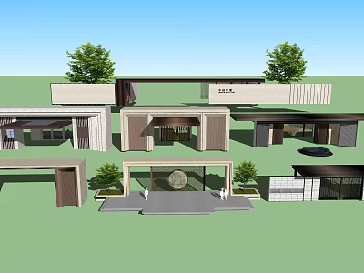 Modern Contemporary Entrance Gate Design With Stone Walls Glass Doors And Surrounding Greenery 3d model