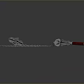 Ornate Weapon Featuring Silver Chain Red Handle and Sharp Blade Design 3d model