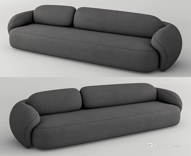 Modern Gray Multi Person Sofa With Rounded Armrests And Comfortable Backrest Design 3d model