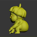 Cute Baby in Pumpkin Hat with Pumpkin Pattern Clothing Crawling on Gray Background