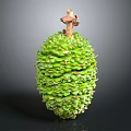 Fresh Green Scaly Exotic Fruit With Brown Top And Textured Surface